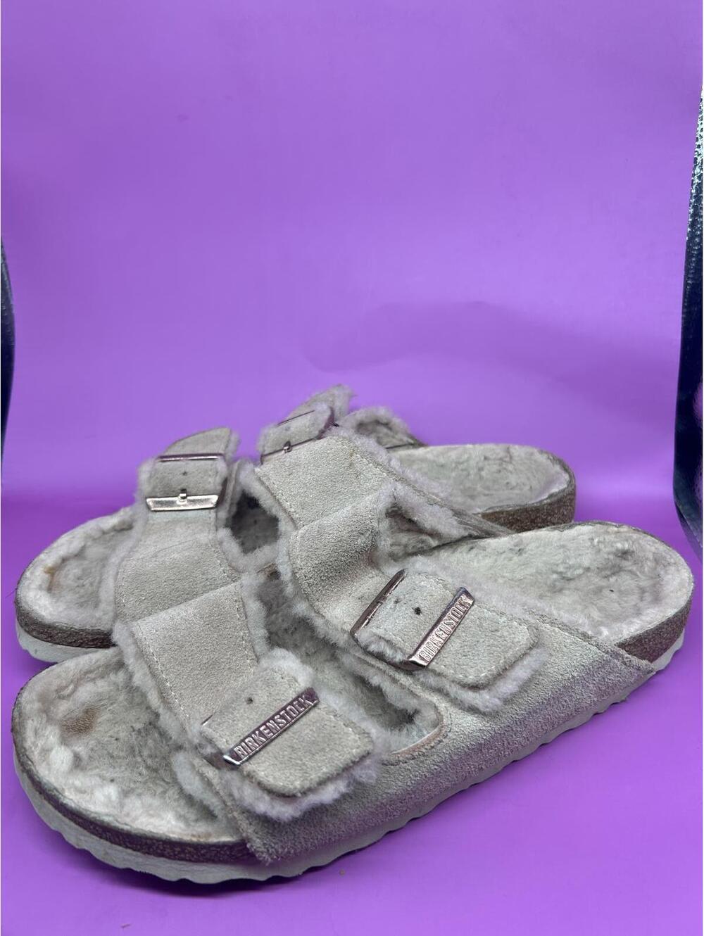 BIRKENSTOCK Arizona Shearling Suede Sandals - Stone Coin - 40 / 8.5 - Picture 6 of 9
